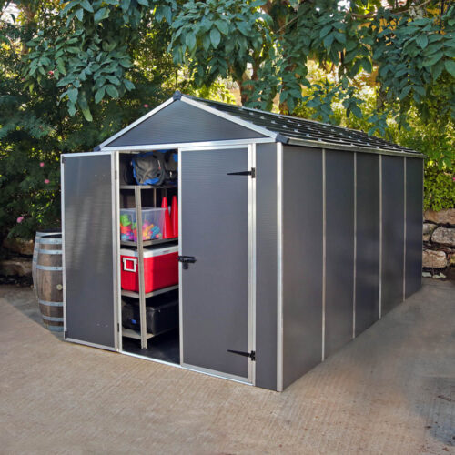 Palram Canopia Rubicon 6 ft. x 12 ft. Shed With Floor - Dark Grey Panels
